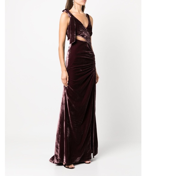 NEW Cinq a Sept PLUM Callalily GENEVIVE Cutout VELVET Ruched BOW Evening GOWN 12 - Picture 10 of 16